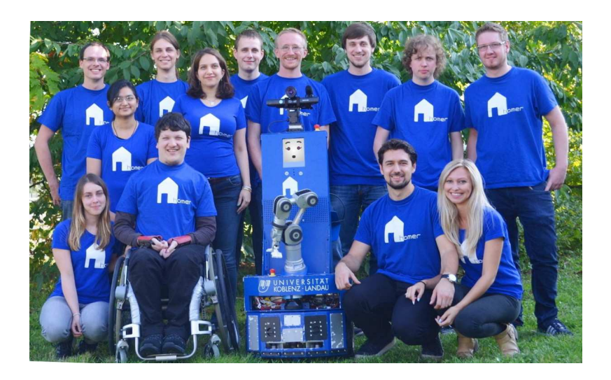 Team homer@UniKoblenz 2015. Back row (left to right): Florian Polster, Uzaira Shah, Arne Peters, Baharak Rezvan, Andreas Barthen, Stephan Manthe, Malte Roosen, Markus Bonse, Raphael Memmesheimer. Front row (left to right): Katrin Riewe, Timur Yigit, Lisa, Viktor Seib, Jana Holzmann. Not in the picture: Malte Knauf.
