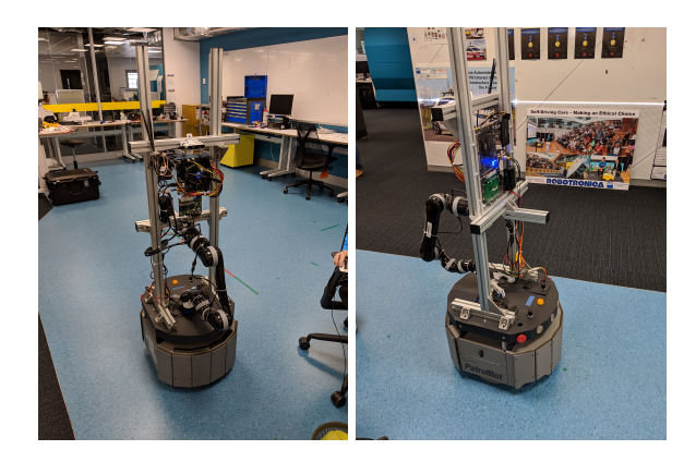 Fig. 3. Rocky without covers shows the construction of a 4040 extrusion which allows easy modifications of the structure, sensor placement, and arm orientation and location.