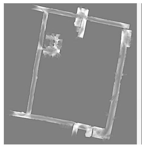 Fig. 1. (left) Map obtained on the TurtleBot3. (right) Map obtained on the TIAGo. Both using Cartographer in the same building, the longest corridor is 40m long