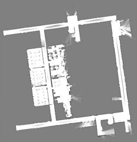 Fig. 1. (left) Map obtained on the TurtleBot3. (right) Map obtained on the TIAGo. Both using Cartographer in the same building, the longest corridor is 40m long