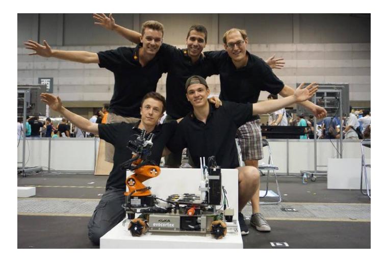 Fig. 1. Team AutonOHM in Nagoya after wining the RoboCup@Work competition