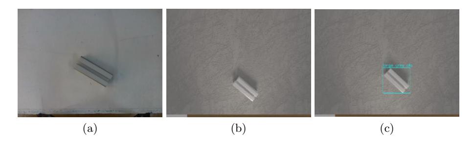 Fig. 3: Object Perception: real image (a) rendered image (b) result (c)