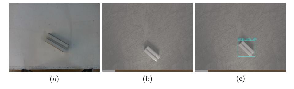 Fig. 3. Object Perception: real image (a) rendered image (b) result (c)