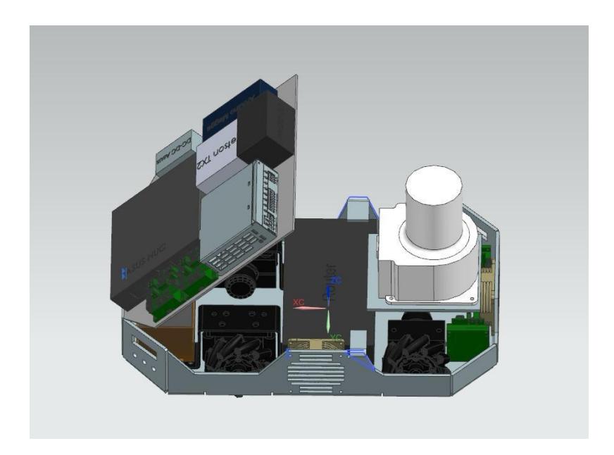 Fig. 4. The inside of SLICK, using a hinge to easily access the hardware.