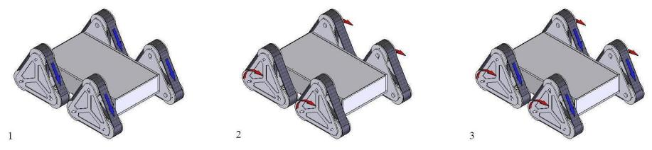 Fig. 12. (1) Continuous, (2) Discrete and (3) Combined locomotion provided by TTW