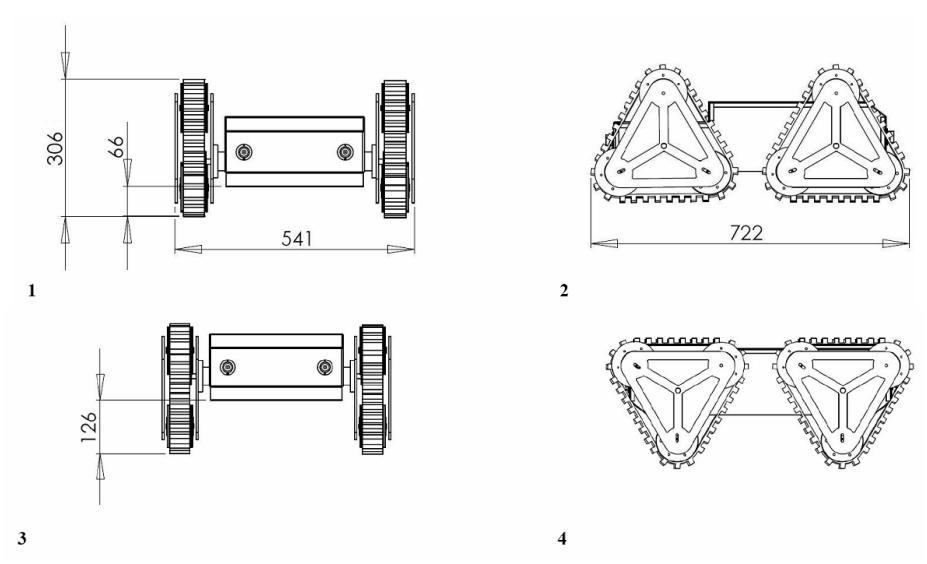 Fig. 16. Dimensions of ARIAN in (1,2) Positive and (3,4) Negative configurations