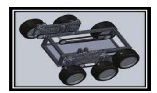 Fig. 8.1 3D robot structure with main tracking system depicted with climb accessories and mechanic displacement projected.