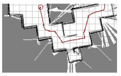 Map generated from data of an adjusted LRF. The gimbal-mounted Hokuyo URG-04LX laser range finder and the effect on the mapping: Map without and with adjustment. The map based on the data acquired by the adjusted LRF has more aligned walls and less artefacts.