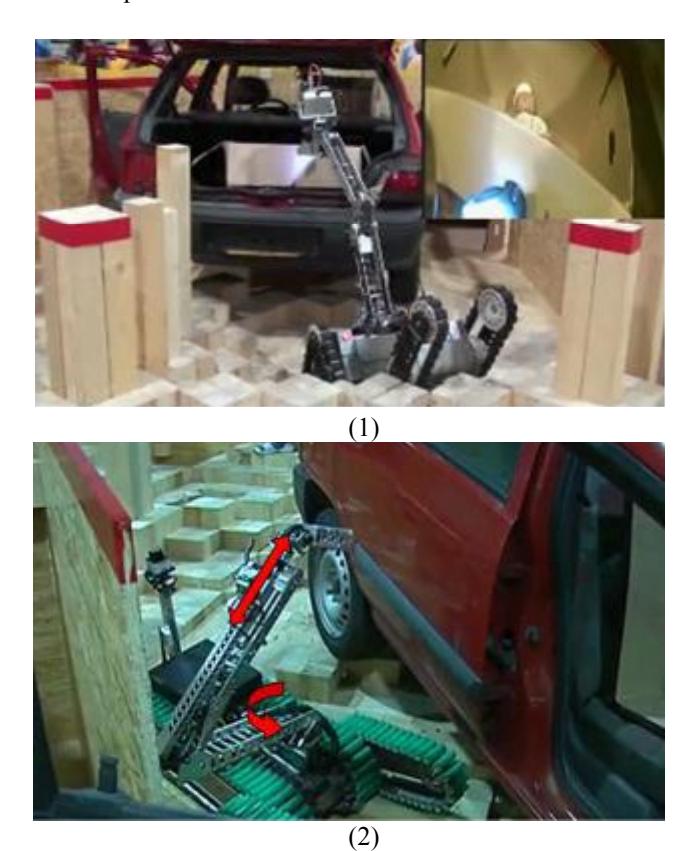 Fig. 15. Comparing maneuverability of two manipulators: (1) AriAnA & AVA and (2) iRap-Pro