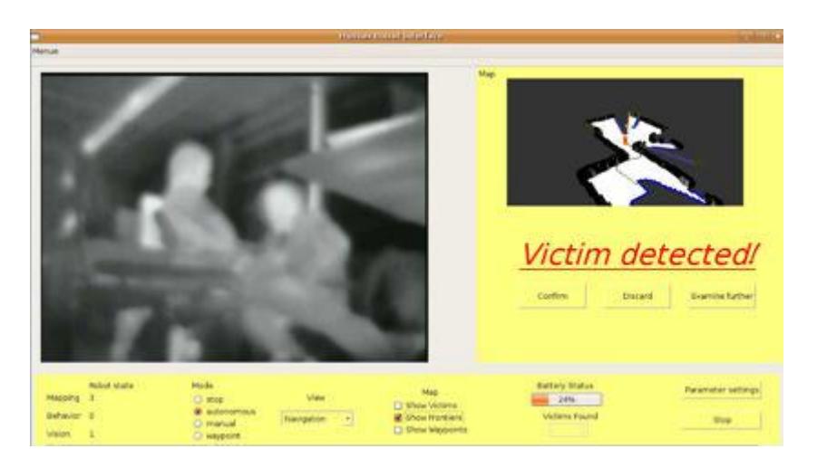 This figure shows the Human Robot Interface when detecting a victim.