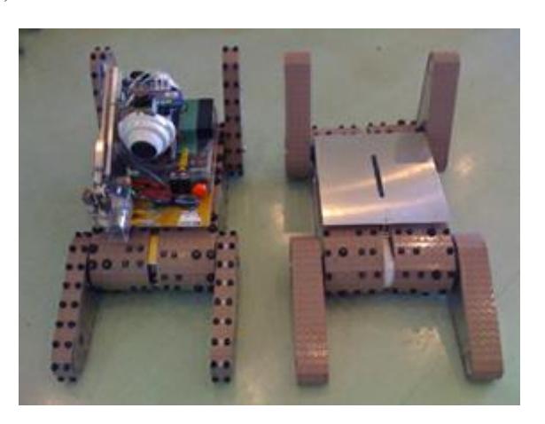 Fig.1 NuTech-R4(left) and NP-01(right). Some parts, e.g., sensors and armcamera, are not installed in this photo.