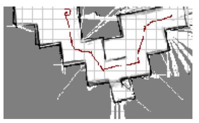 (c) Map generated from data of an adjusted LRF. Fig. 8. The gimbal-mounted Hokuyo URG-04LX laser range finder (a) and the effect on the mapping: Map without (b) and with (c) adjustment. The map based on the data acquired by the adjusted LRF has more aligned walls and less artefacts.