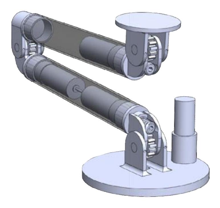 Figure 2. CAD image of the robot arm with carbon fiber tubes made transparent.