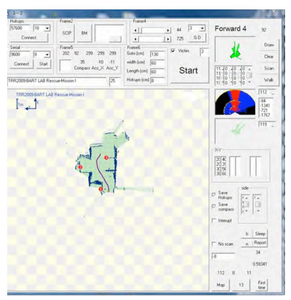Fig. 8. Example of GUI/Map Display at the Operator Station for Autonomous Robot