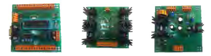 The main control unit, h-bridge motor driver and the power unit of the robots.