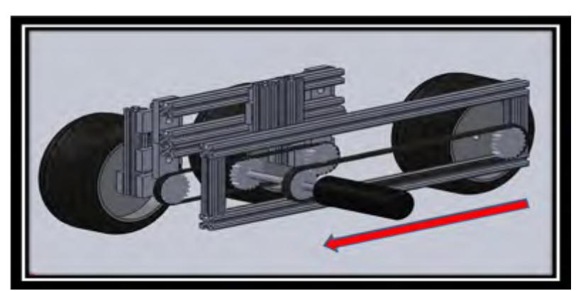 Fig. 8.3 Robot pulley system used to move one side of symmetrical movement of all wheels by central wheel moved by electrical motor and measured by encoder.