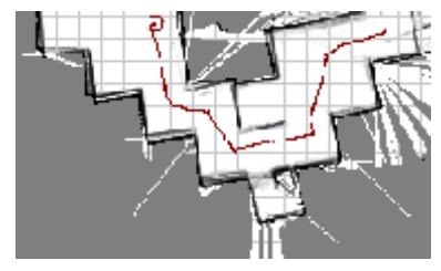 (a) The Hokuyo UTM-30LX laser range finder (LRF), mounted on a self-built rotation/tilt-unit. (b) Map generated from data of a rigidly coupled LRF. (c) Map generated from data of an adjusted LRF. Fig. 7: The gimbal-mounted Hokuyo UTM-30LX laser range finder (a) and the effect on the mapping: Map without (b) and with (c) adjustment. The map based on the data acquired by the adjusted LRF has more aligned walls and less artefacts.