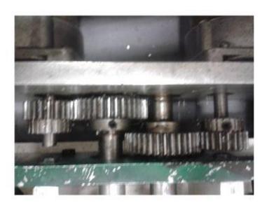 First reduction stage with spur gears.