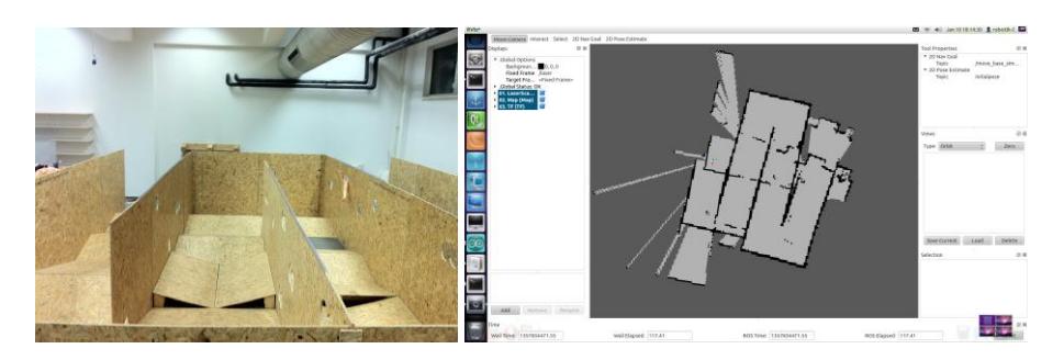 Fig. 3. Sample sensor-based map for the test arena given on the left.