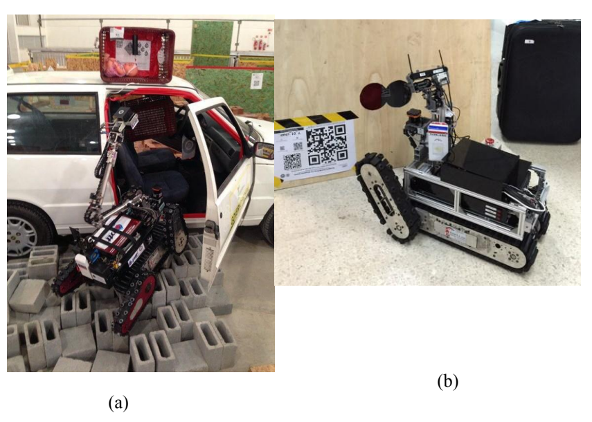 Fig. 1. BART LAB Rescue Robots (a) Tele-operative robot is call TeleOp V (b) Autonomous Robot is call AutoBot III