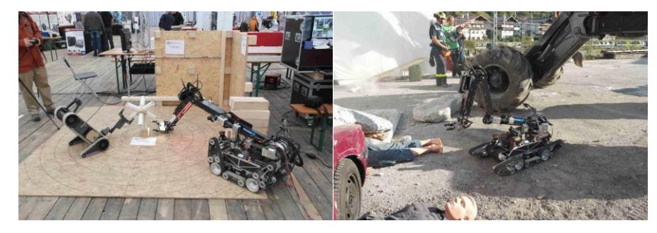 Figure 10: Pipe inspection with MARK and iRobot 310 SUGV and Outdoor training at EURATHLON 2013