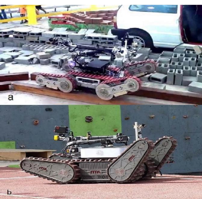 a: Ario in Robocup Rescue 2014, Brazil. b: Karo in Qazvin firefighter's training camp, Iran.