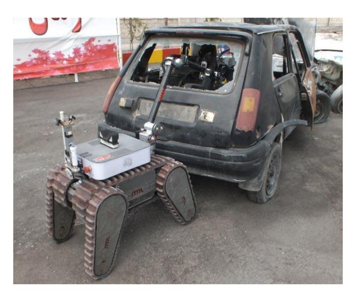 Karo is inspecting insdie a car using the 6-DOF manipulator.
