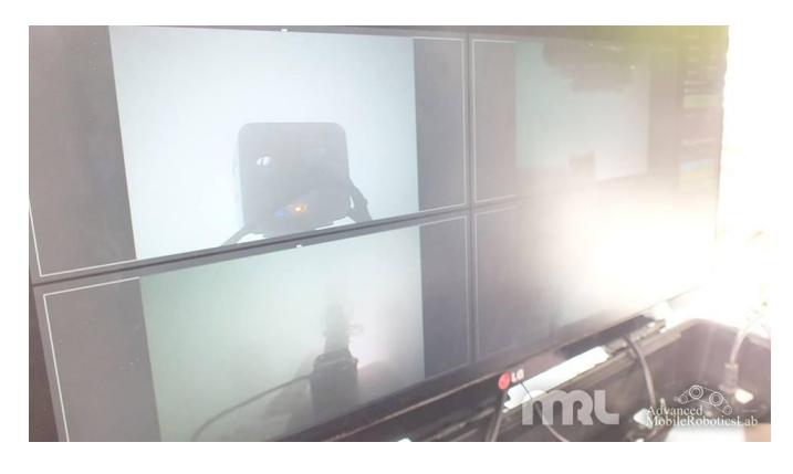 Robot's vision system failed during reconnaissance in a smoky room.
