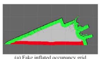 Fig. 8. Occupancy grid with fake inflated obstacles and the extracted frontier.