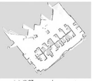 Fig. 4. The SLAM results of HectorSLAM with LiDAR Stabilizer in the office environment with even terrains and the rescue environment with uneven terrains.