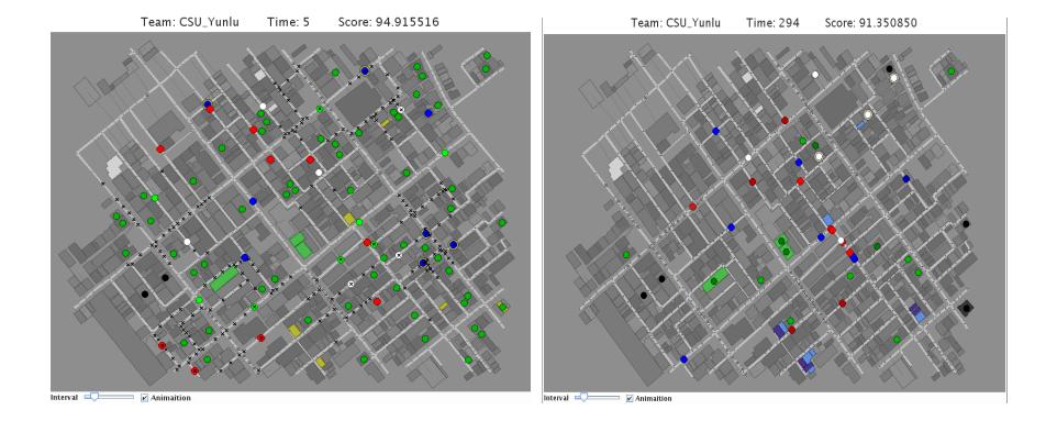 Fig. 2. In the beginning of simulation At the end of simulation