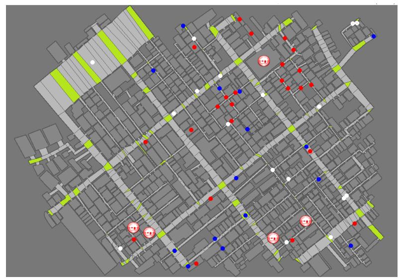 Fig. 2. The green parts are important roads. At the end of this state all the map will be reachable as you see above.