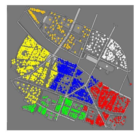 The clustering with the K-means technique applied as well as last year's area partition analysis
