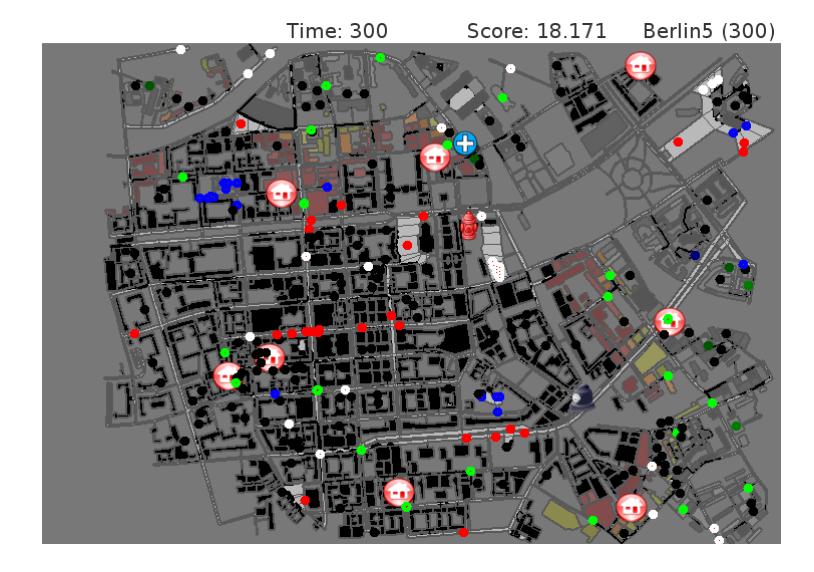 Fig. 4. The final state of Berlin 5 scenario with RoboAKUT agent