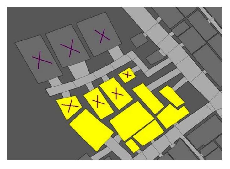 Zoning, Instead of the yellow buildings, buildings with purple cross should be zoned together.