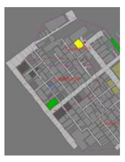 The agent starts its search from the nearest house -which is shown with yellow color in its own cluster , which is shown with pink color.