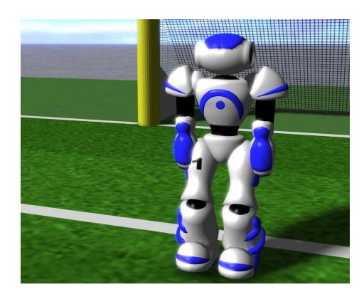Fig. 2: Screenshot of SimSpark, the simulator used in the Soccer Simulation League