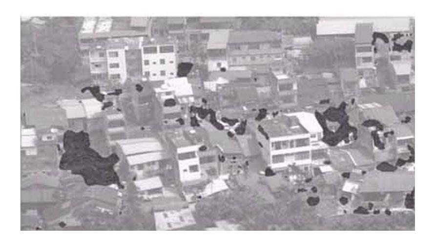 Building damage distribution obtained by the automated detection