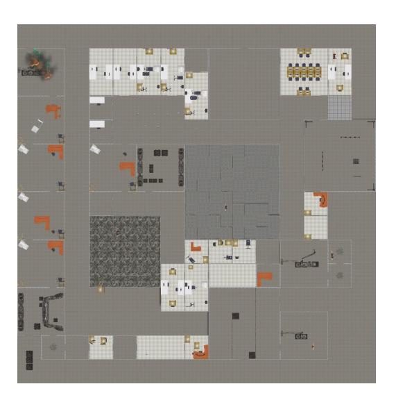 Fig. 1: The indoor environment used in the first final round of 2013 Virtual Robot Competition.