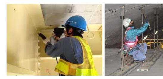 Fig. 1. Two inspection tasks: vision inspection and hammering test.