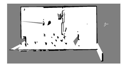 Two maps created in the same bumpy world. On the left, only scan matching was used. On the right, scan matching was turned off during traversal of the bumpy area, then turned on again afterwards, and map stitching was used to merge new data to the map and relocalise (see Section 5).