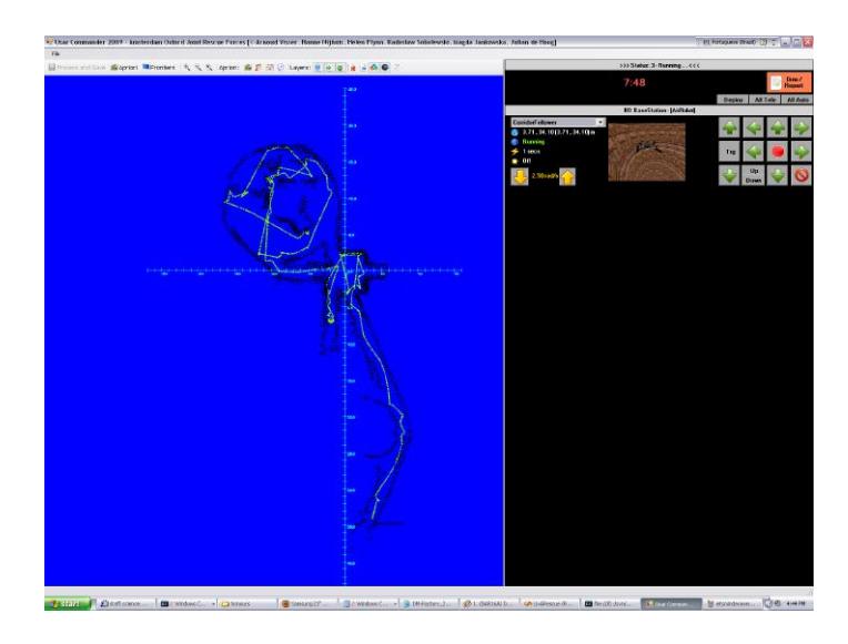 A screenshot of the team's user interface, including a sonar map of a map especially designed for aerial navigation in tight surroundings.