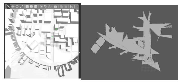 (a) Layout with displays in the model of Hall 1 (b) Output of hector SLAM