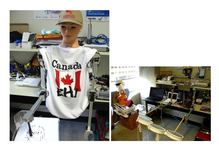 Fig. 7. Betty: Upper body and face robot acting as portrait artist and drummer