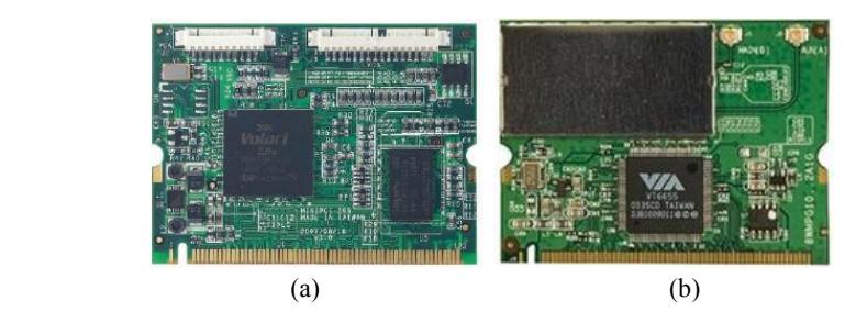 Fig. 6. (a) Mini PCI card for RB-110; (b) Mini PCI WiFi card.
