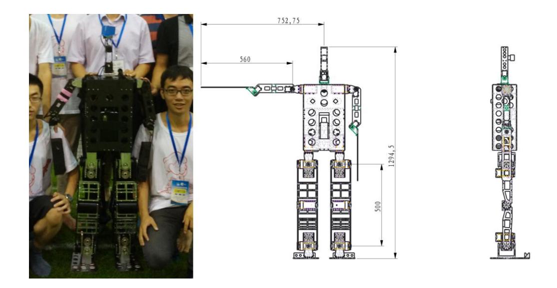Fig. 1. 1) Strider Pro robots 2) Robot Dimension