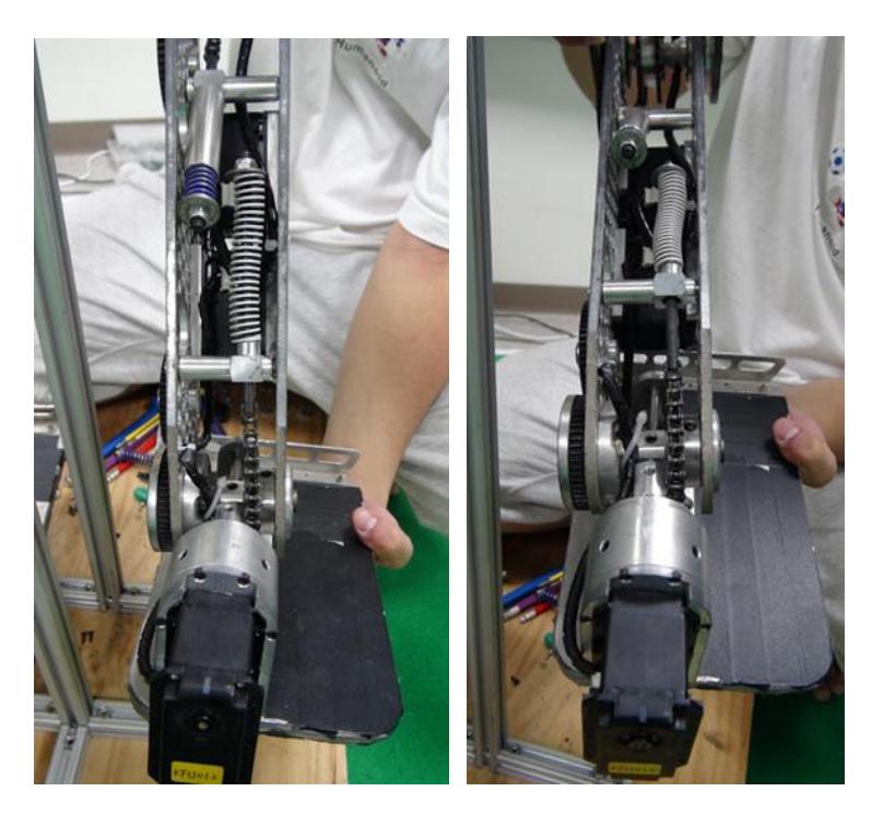 Fig. 2. The detail photo of NKFUST humanoid ankle. As shown in the photo, the extra gear and spring are design for the ankle join to have stronger torgue.