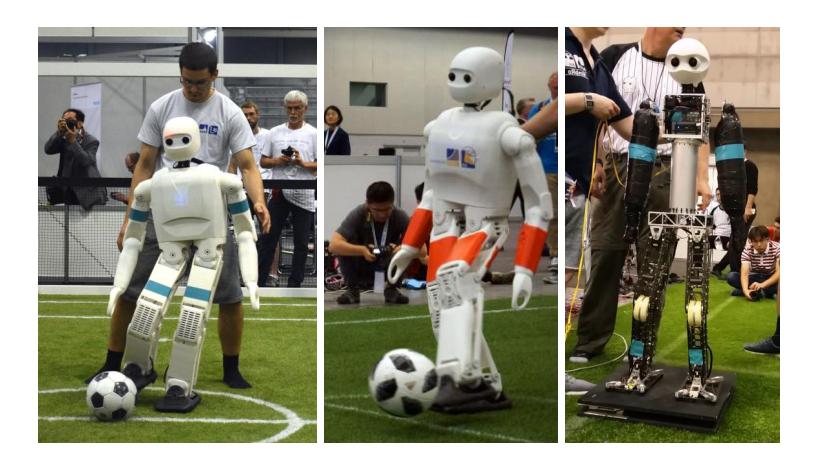 Fig. 2. NimbRo AdultSize team robots. NimbRo-OP2 (left), NimbRo-OP2X (center) and Copedo (right).