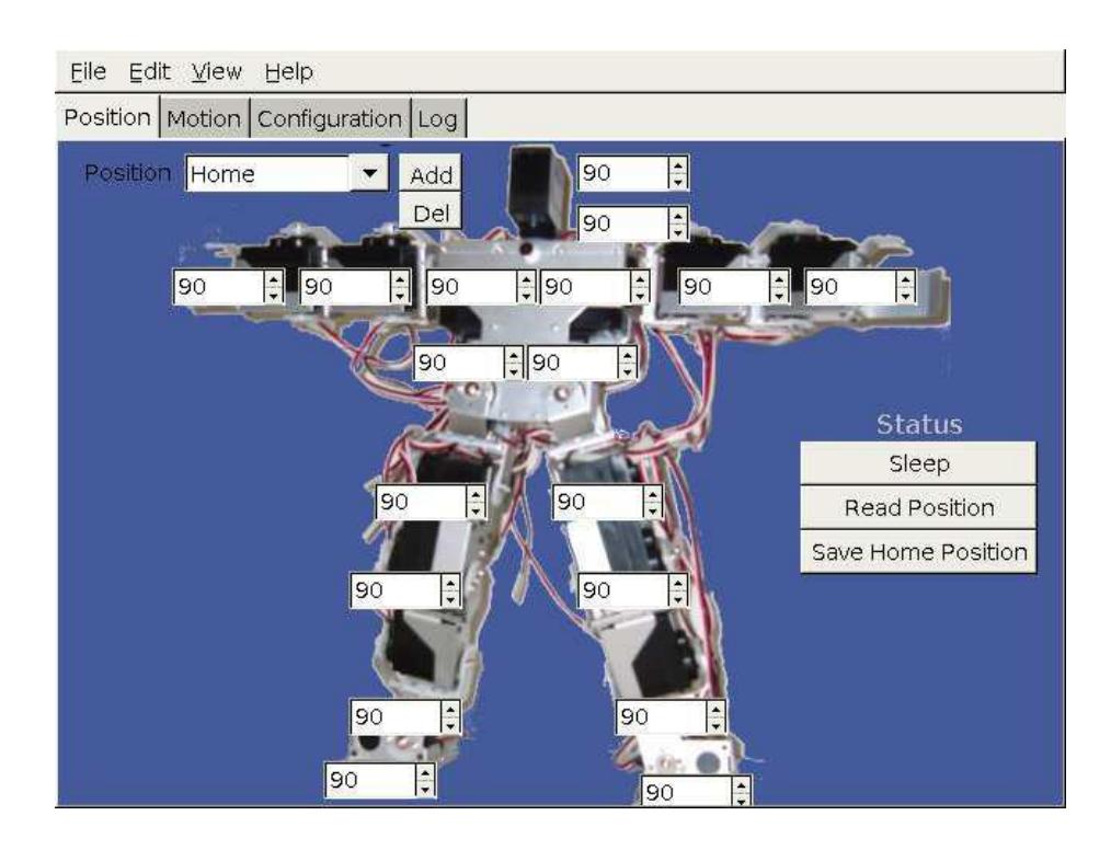 Interface of our motion development system. The top window shows the development of a position, the bottom window shows the combination of these positions into motions.