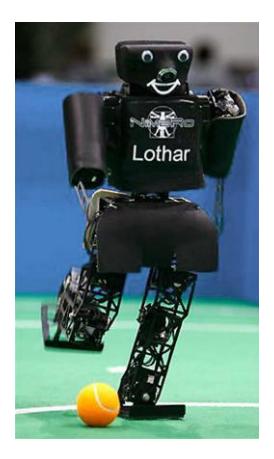 NimbRo KidSize 2007 robot Lothar and 2008 robot Steffi.